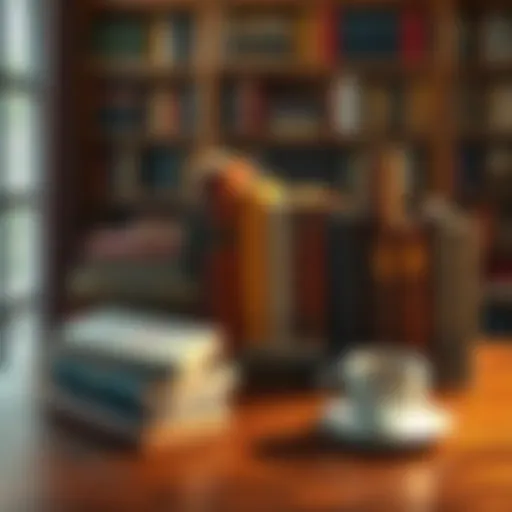 A collection of influential non-occult books on a wooden table, with a warm cup of coffee beside them.