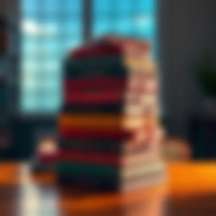 A collection of books by Osho stacked on a table, showcasing their vibrant covers.