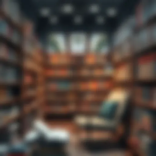 A cozy reading corner in a bookstore with shelves filled with books and a comfortable chair for reading.