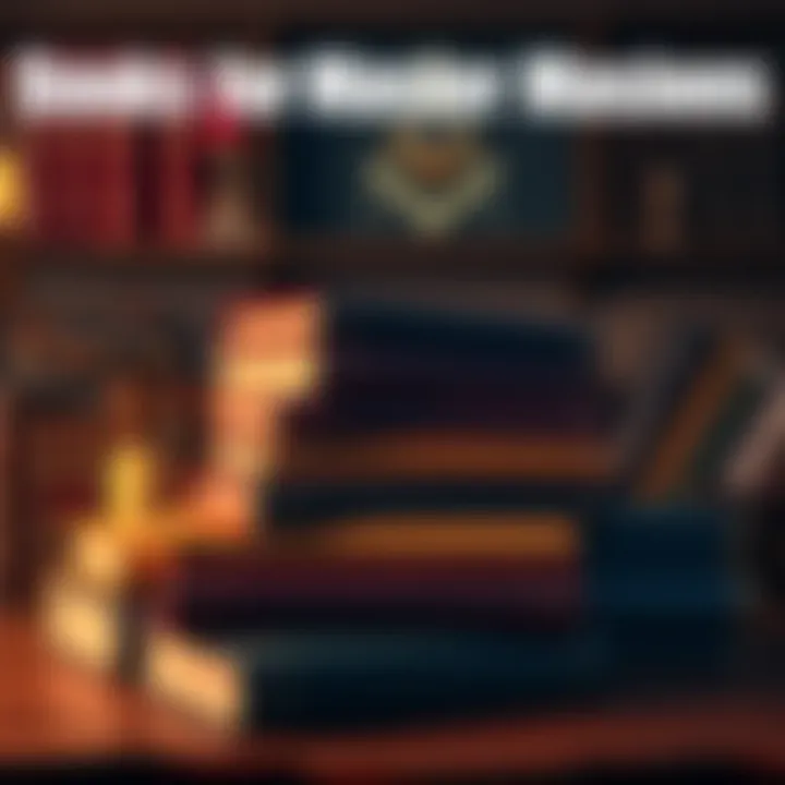 A collection of books on Masonic degrees and teachings stacked on a table, with a soft light illuminating them