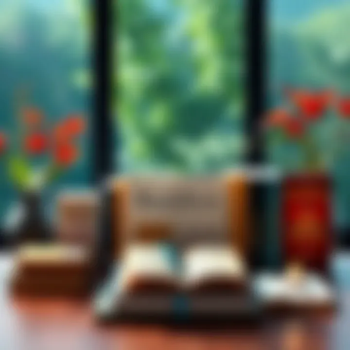 A selection of beginner books about Buddhism on a table with a peaceful setup