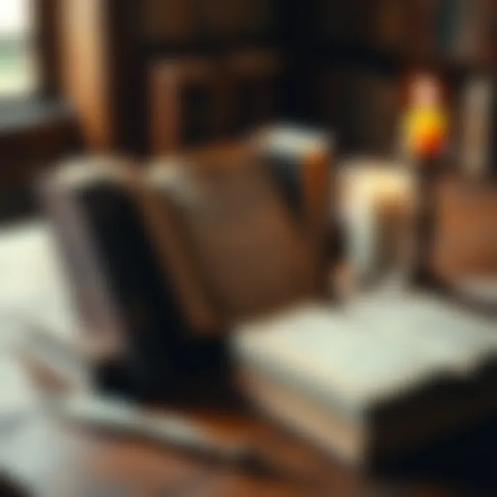 A collection of books including The Gnostic Bible and Pistis Sophia on a wooden table, surrounded by a candle and a quill pen.