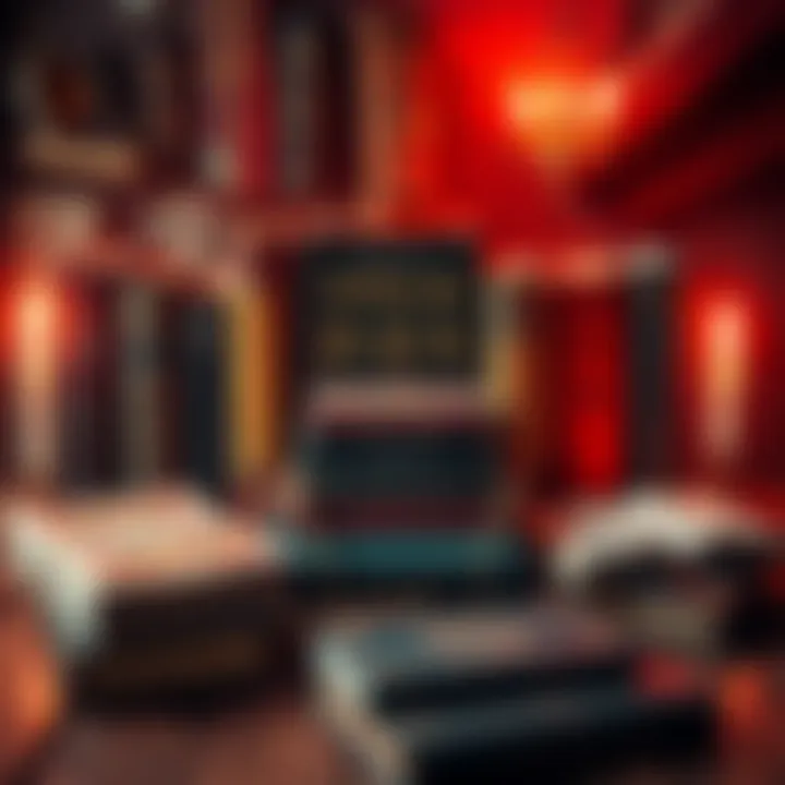 A collection of books about magick practices and philosophies on a wooden table