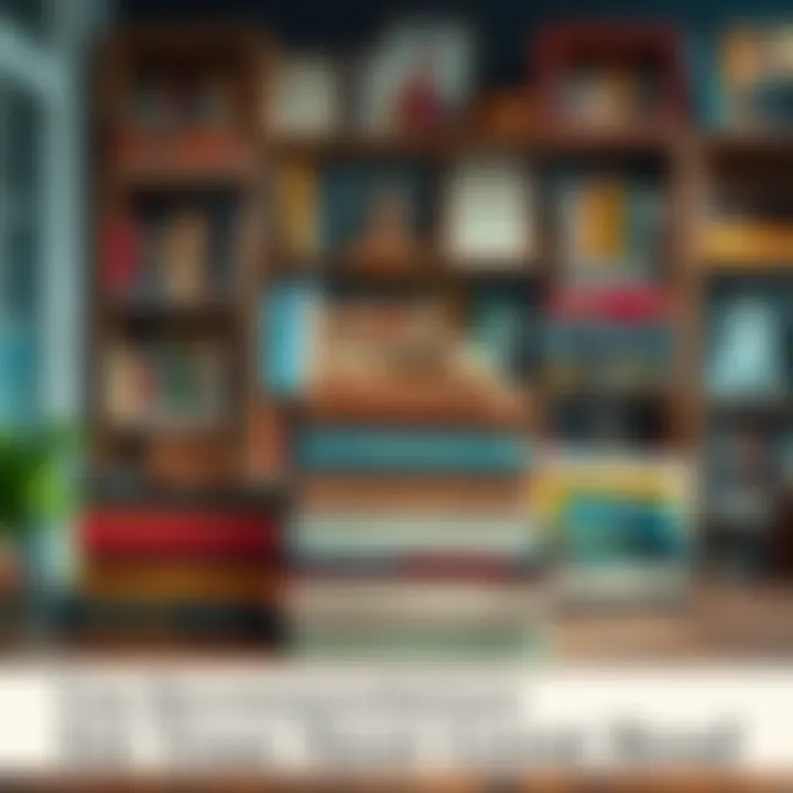 A collection of different genre books stacked on a wooden table, inviting readers to explore