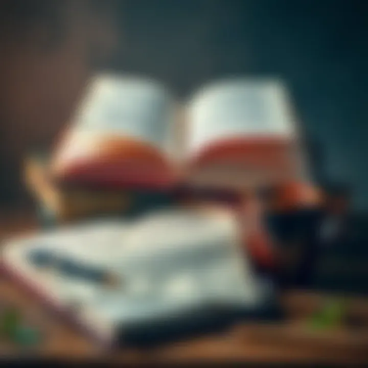 A stack of open books with personal notes and a cup of coffee, symbolizing life reflections and connections in literature.