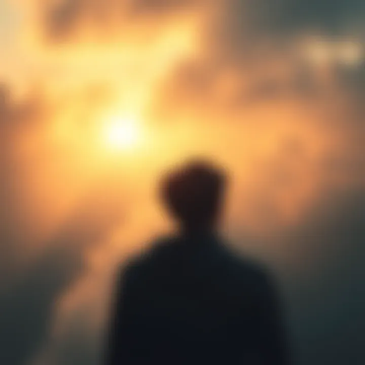 A person gazing thoughtfully into the distance, surrounded by an ethereal atmosphere that suggests time slipping away