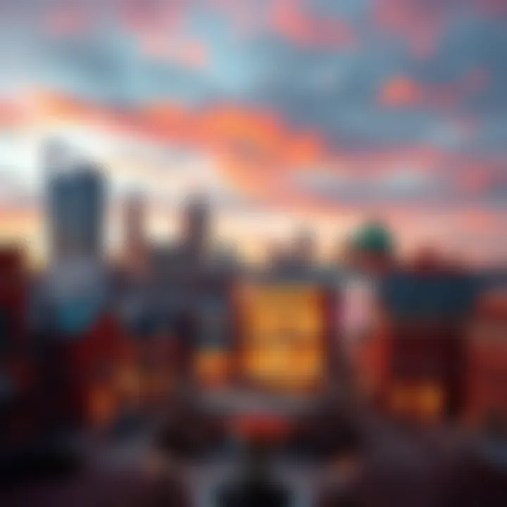 A vibrant view of Boston featuring a modern shopping mall surrounded by historic buildings