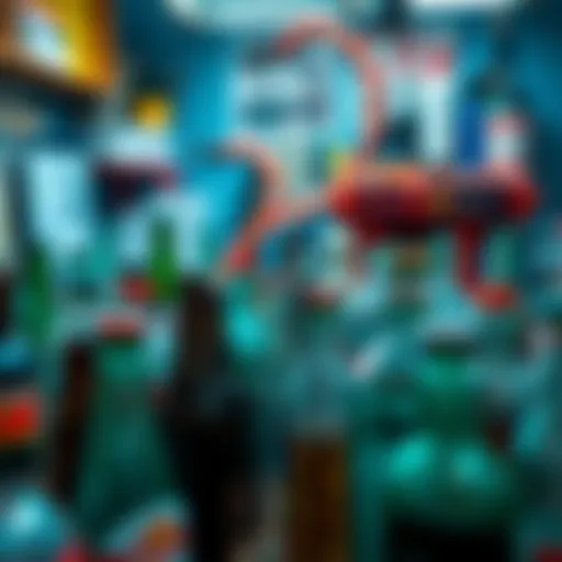 A cluttered workspace filled with empty bottles, symbolizing the overflow of bot traffic in online forums.