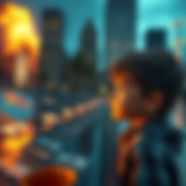 Young boy looking at 9/11 memorial A 6-year-old boy gazing at a 9/11 memorial display with a thoughtful expression, surrounded by images of the tragic event.