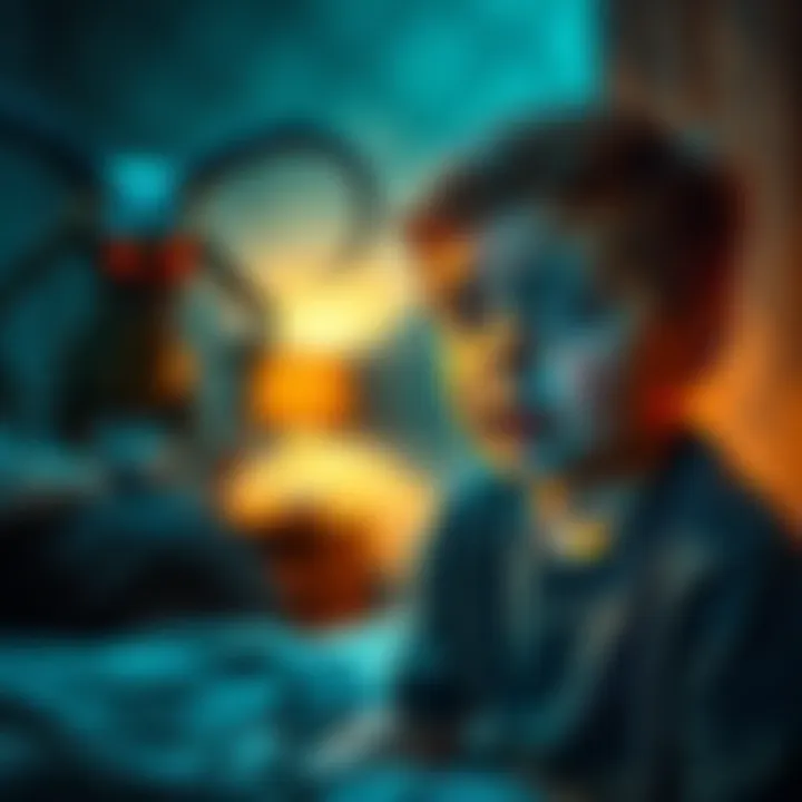 A young boy looks frightened as he talks about seeing a terrifying figure with red eyes and sharp teeth in his bedroom.