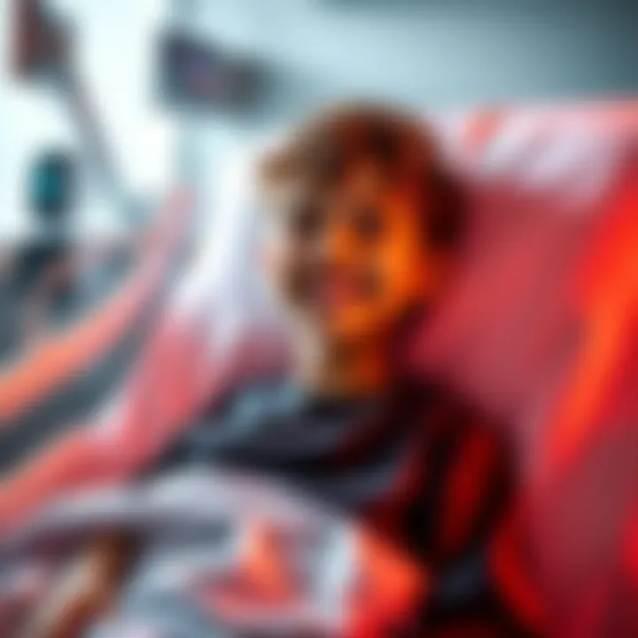A young boy in a hospital bed smiling, sharing his experience of seeing his dad and Jesus after a skateboarding accident.