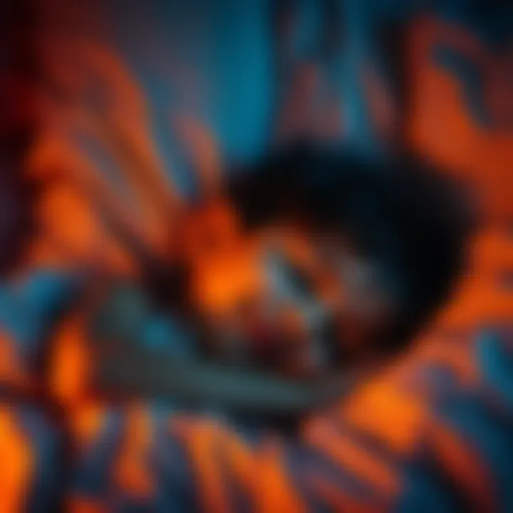 A young boy lying in bed, asleep, with a slight smile on his face, as sounds of an unknown language come from him.