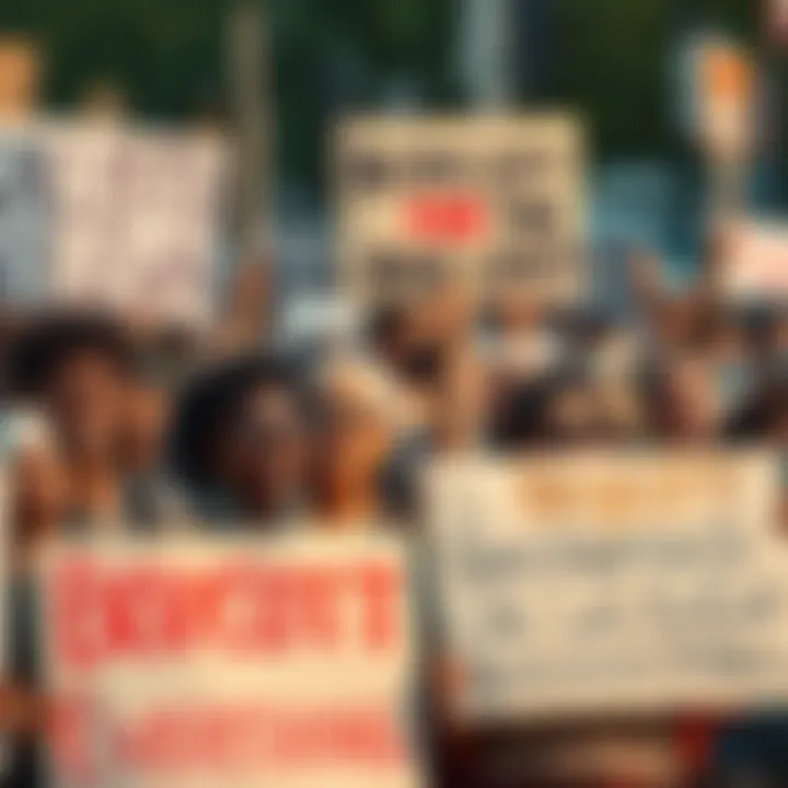A diverse group of people holding signs calling for a boycott of government activities, with expressions of determination on their faces.