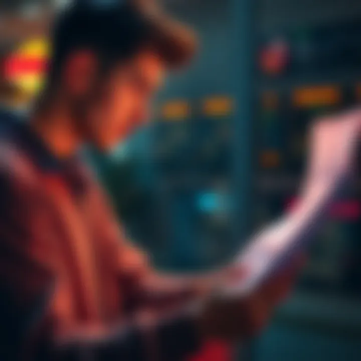 A boyfriend looks at a chart thoughtfully, seeking insights to support his girlfriend during a tough time.