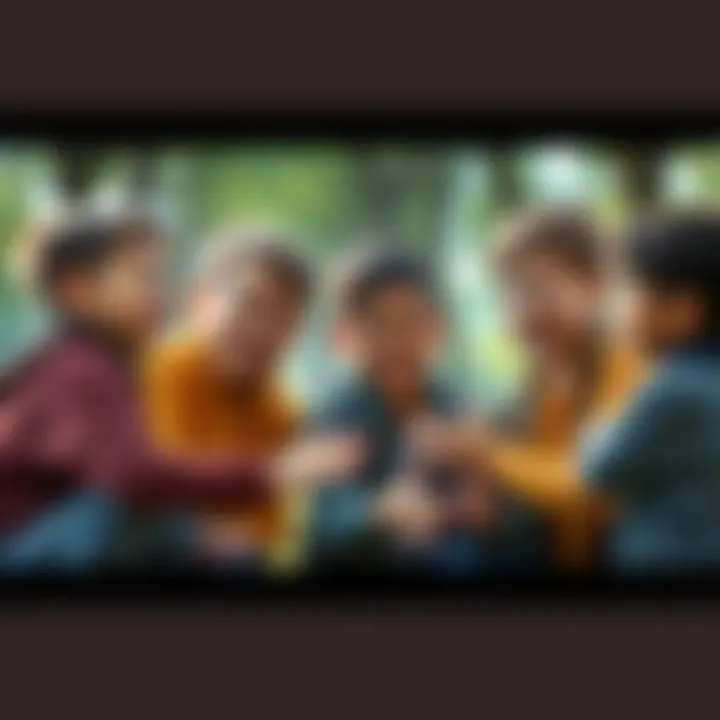 A group of boys encouraging each other with smiles while sharing and playing together in a park, showcasing friendship and empathy.