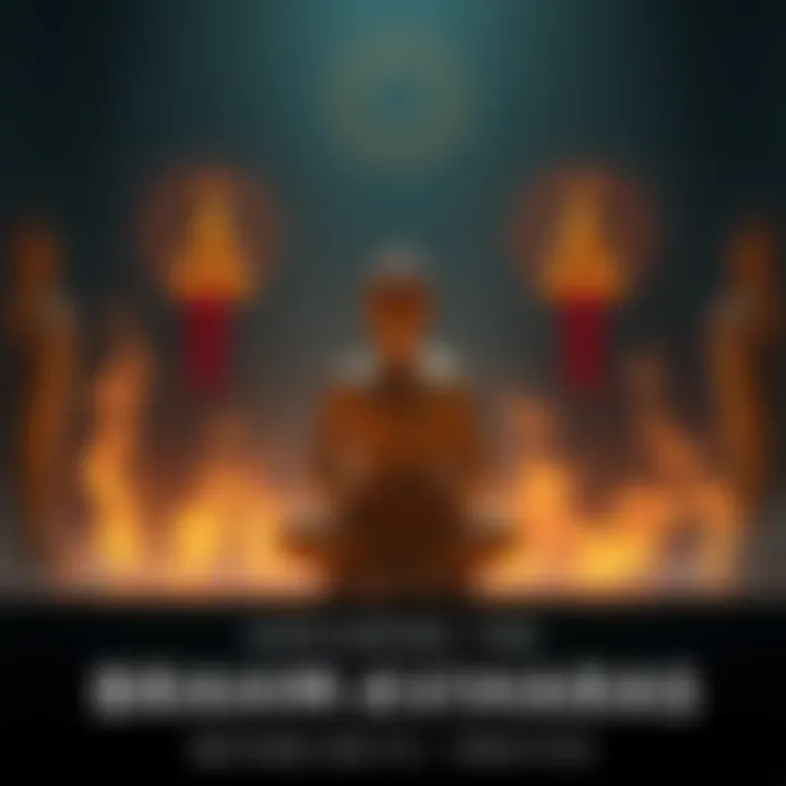 A person sitting in meditation, surrounded by symbols of compassion, joy, and equanimity, representing Karuna, Mudita, and Upekkha.