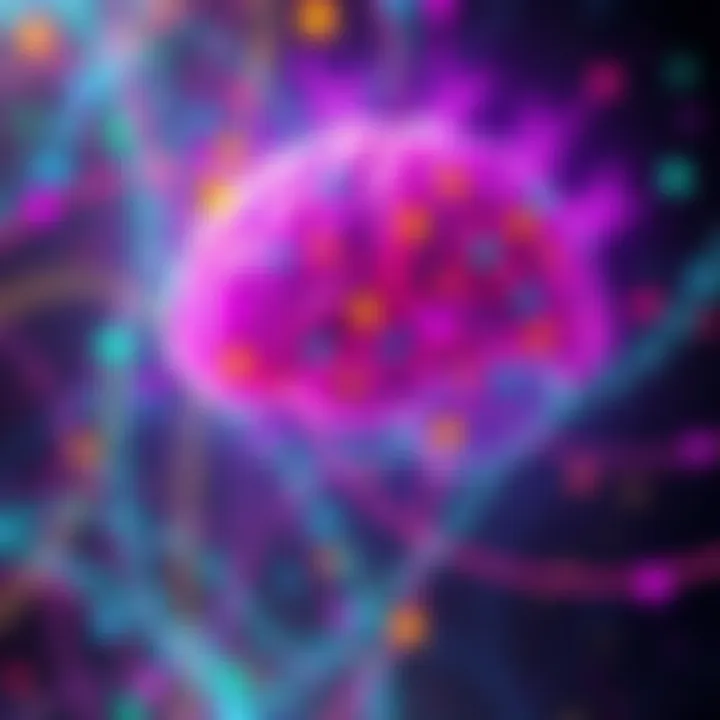 Illustration showing brain activity with vibrant colors representing disinhibition and heightened consciousness during psychedelic experiences and near-death experiences.