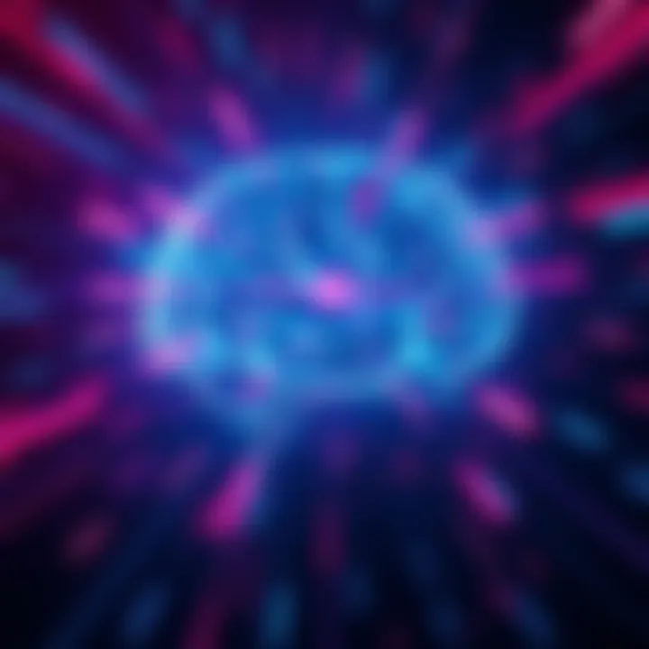 A brain illustration showing a thought process with glitches represented by static lines and flashes.