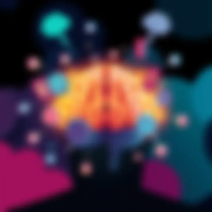 Brain Examining Itself Illustration of a brain surrounded by abstract thought bubbles, symbolizing its self-reflection and understanding of reality.