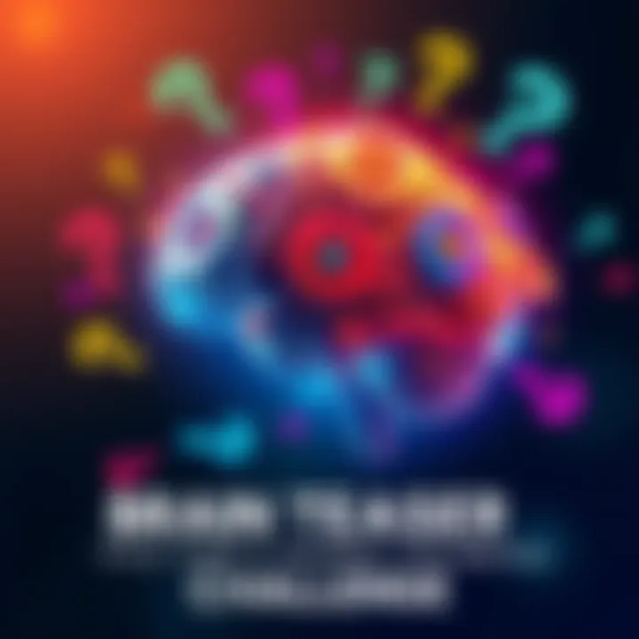 A colorful brain with gears and question marks around it, symbolizing a mental challenge