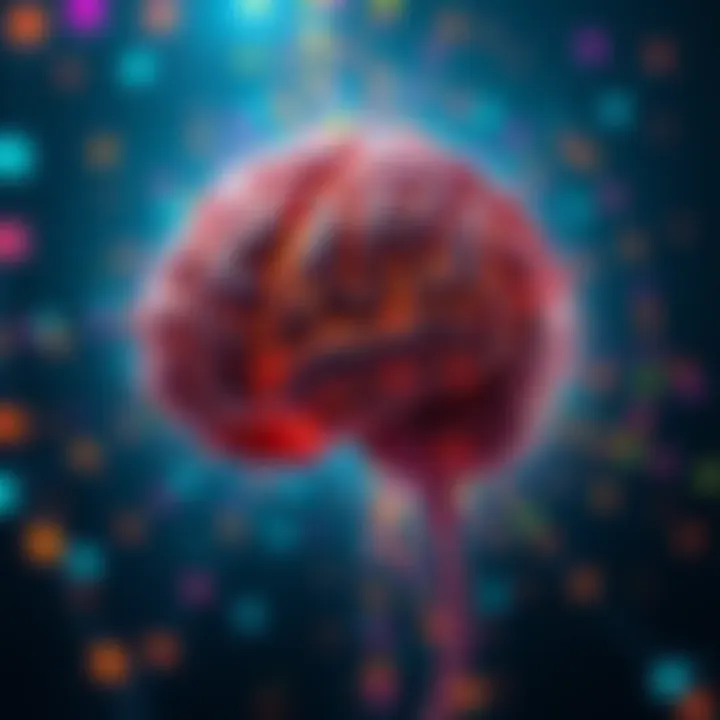 A brain surrounded by colorful abstract patterns representing thoughts and consciousness