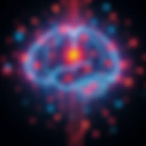 Illustration depicting brain activity with highlighted regions during an out-of-body experience, showing various engaged areas on a human brain.