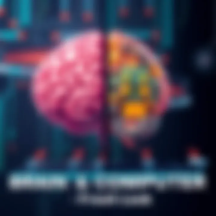 Brain and Computer Comparison A side-by-side illustration of a human brain and a computer, highlighting their similarities in processing information.