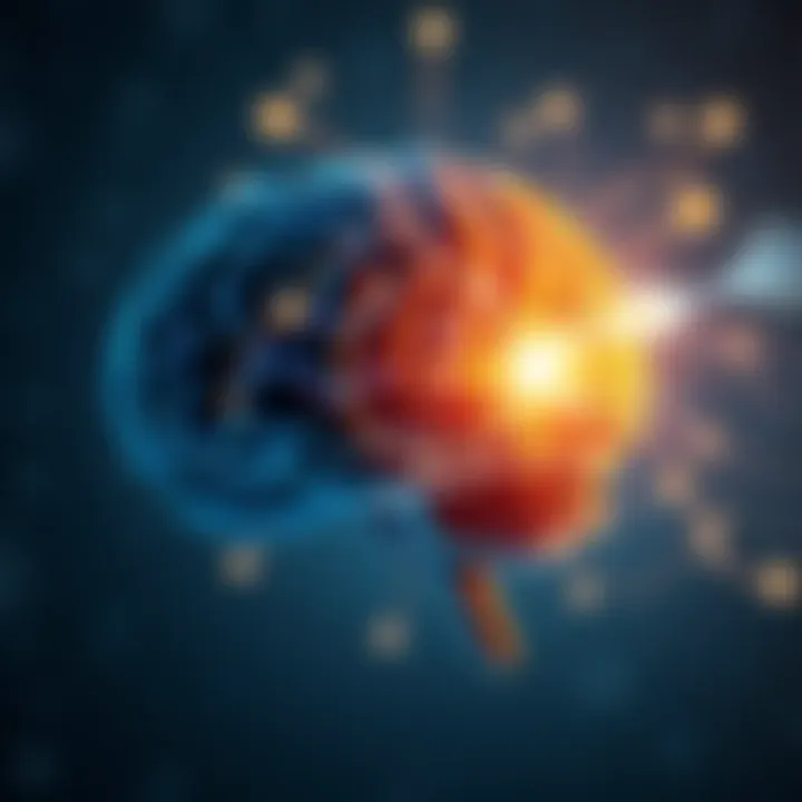 Illustration showing a human brain connected to abstract waves representing thoughts and consciousness
