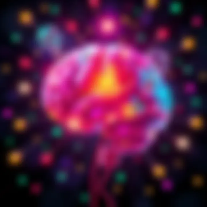 A colorful brain illustration with light bulbs and abstract patterns representing thoughts and perceptions