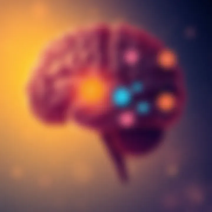 Brain Illustration An illustration of a human brain, highlighting areas related to conscious and unconscious thought, with symbols representing mental fatigue and engagement activities.