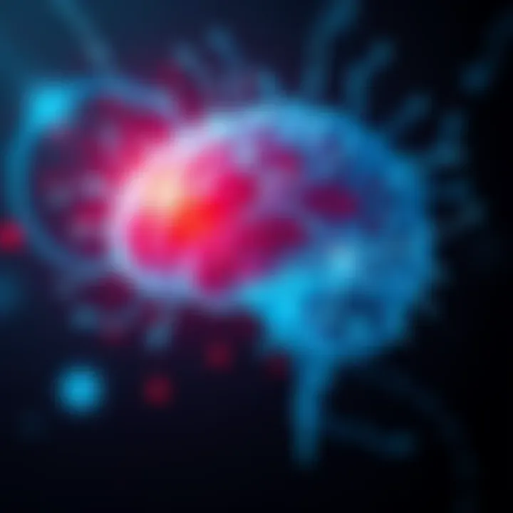 A visual representation of a nano brain-machine interface showing connections to the brain and a digital display of thoughts and dreams.