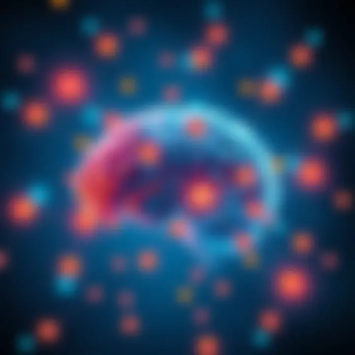 Illustration showing a brain connected to a network of spacetime structures, highlighting links between consciousness and neural activity, with bright colors representing brain function and curvature of spacetime.