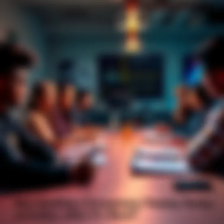 A group of people sitting around a table discussing and sharing ideas for fun activities, with notebooks and pens.