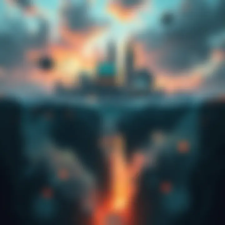 Breakaway Civilization Concept A digital artwork showing a futuristic city above ground with a hidden advanced civilization below, highlighting a contrast between technology and nature.