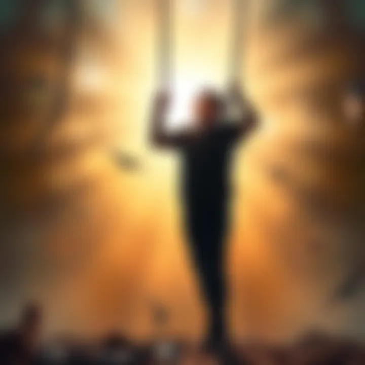 A person breaking free from chains while standing against a backdrop of light, symbolizing liberation from mental conditioning.