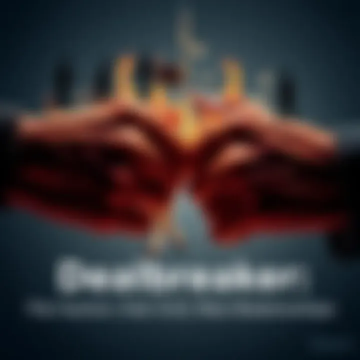 Breaking Bonds A symbolic representation of relationship breakdown featuring two hands pulling apart with visual elements indicating communication barriers and financial stress.