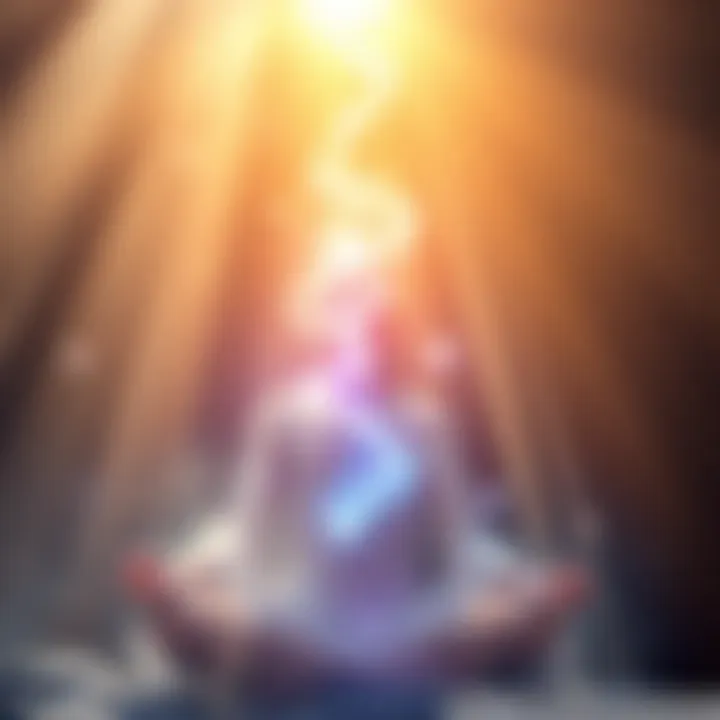 A serene image of a person meditating with soft light around them, representing the connection to God through breath.