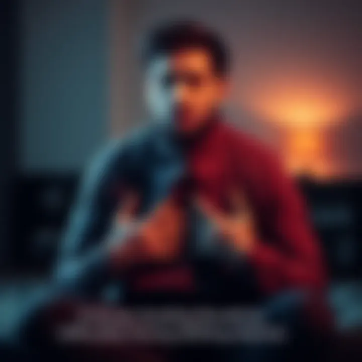 A person looking distressed while sitting with their hands on their chest, indicating difficulty in breathing during a shifting practice.