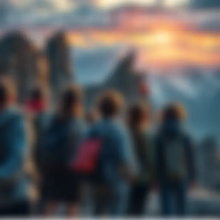 A group of people standing together, gazing in awe at a stunning natural sight, with expressions of wonder and amazement on their faces