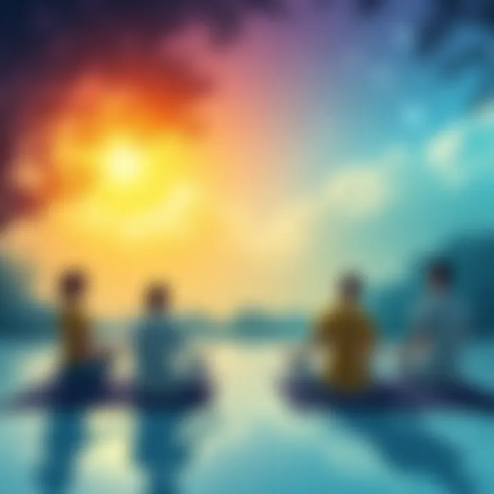 Illustration of a group practicing breathwork in a serene environment, focusing on mindfulness and community connection