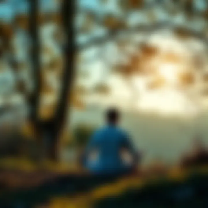 A person meditating outdoors, surrounded by nature, practicing breathwork and energy techniques.