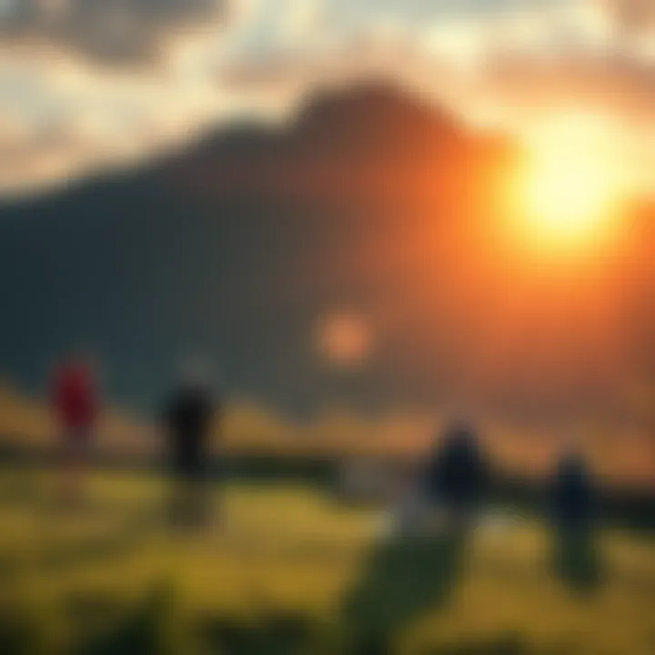 A group of people in a serene setting during a retreat, engaging in discussions and activities
