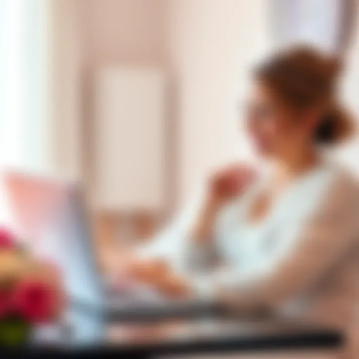 A woman exploring self-improvement options on her laptop, looking excited about her upcoming wedding