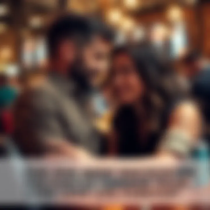 Two people sharing a moment A man and a woman sharing a glance in a crowded cafe, creating a spark of connection.