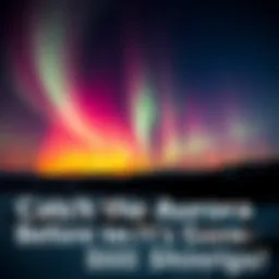 Vibrant aurora lights dancing across a dark sky with stars