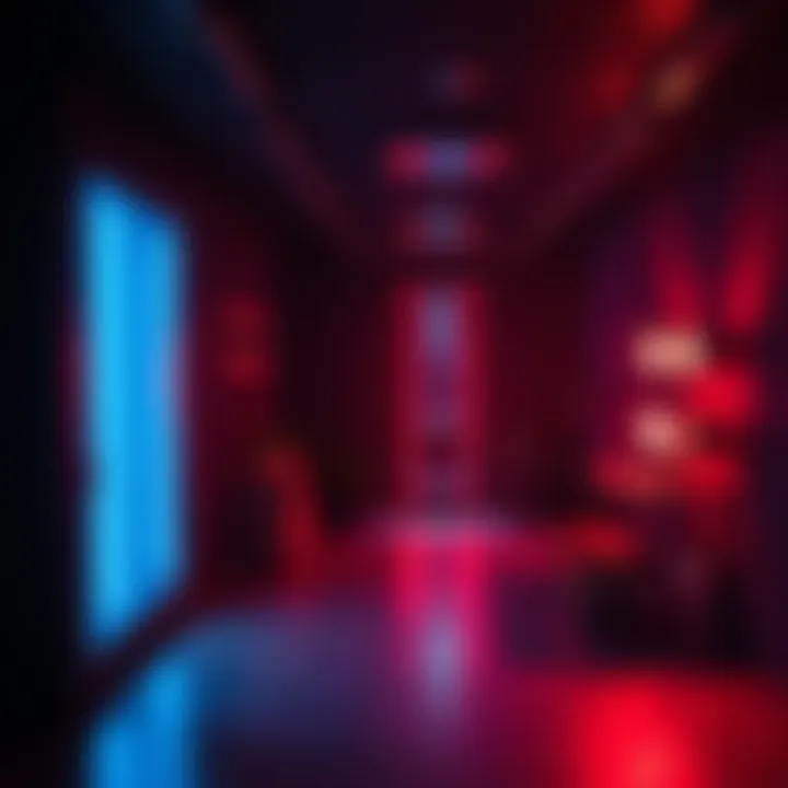 Bright light angles in darkroom A darkroom with bright lights shown from different angles, focusing on light perception after cannabis use.