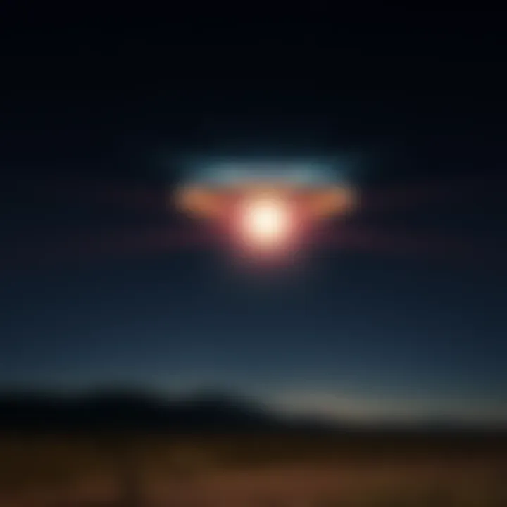 A clear night sky featuring a brightly lit UFO hovering above a landscape, illustrating the contradiction in reported UFO sightings.