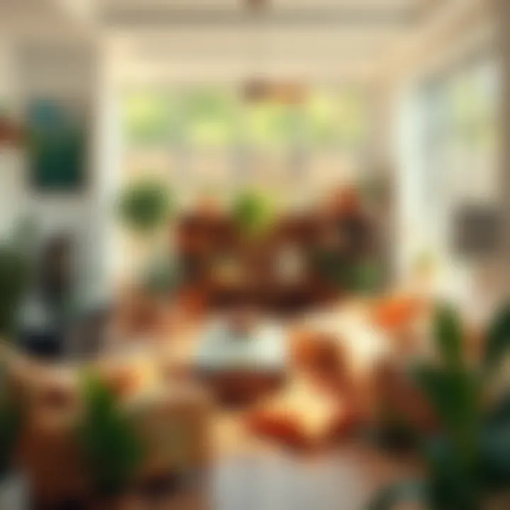 A cozy living room filled with plants, natural light, and warm colors, promoting well-being and energy.