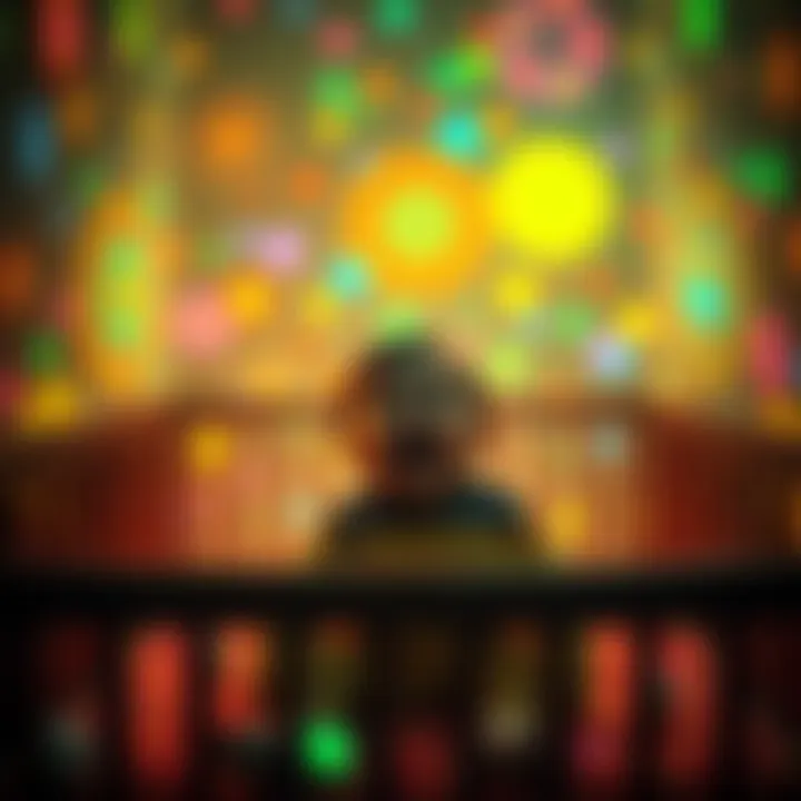 Bright Colorful Shapes A toddler in a crib surrounded by glowing patterns and vibrant colors resembling light phenomena from childhood memories.