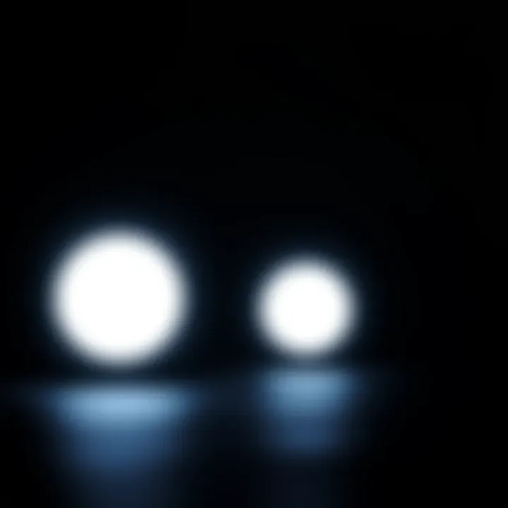 A visualization of two bright white balls glowing in a dark background, representing a meditation experience.